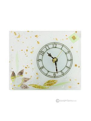 NINFEA - Orologio da tavolo vetro trasparente foglia oro 24k, design floreale, fatto a mano