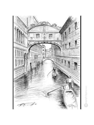 PONTE DEI SOSPIRI - VENEZIA Disegno con matita su cartoncino moderno Made in Italy 