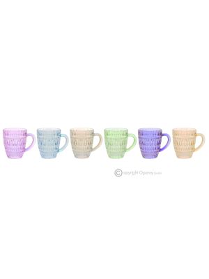 Set 6 tazze, mug moderne dipinte a mano autentiche in vetro di qualità superiore.