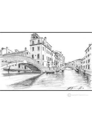 RIO DEL CARMINI - VENEZIA Disegno con matita su cartoncino moderno Made in Italy 