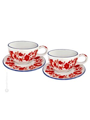 TAZZE FIORACCIO set tazze da colazione da cereali con piattino ceramica di Castelli fatta a mano autentica Abruzzo Made in Italy