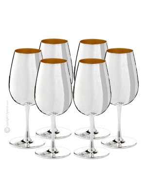 CALICI DA DEGUSTAZIONE Set 6 Calici Bicchieri Speciale Placcatura Oro Argento Fatto a Mano Made in Italy