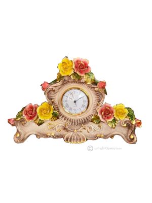 OROLOGIO DA TAVOLO Ceramica artistica stile Barocco dettaglio oro 24k Made in Italy