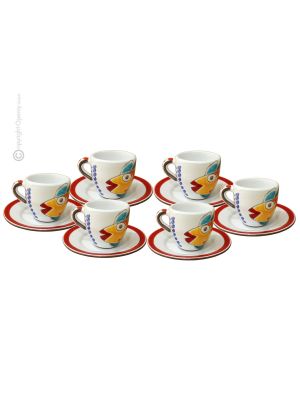 TAZZINE PESCE set 6 Tazzine con piattini da caffè espresso ceramica fatta a mano autentica Sicilia Made in Italy