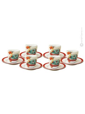 TAZZINE TARTARUGA set 6 Tazzine con piattini da caffè espresso ceramica fatta a mano autentica Sicilia Made in Italy