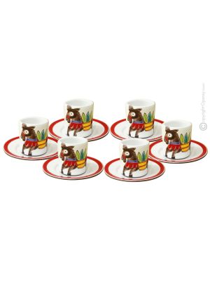 TAZZINE ASINELLO set 6 Tazzine con piattini da caffè espresso ceramica fatta a mano autentica Sicilia Made in Italy