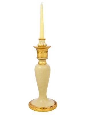 PORTACANDELE DORATO Candeliere Ceramica Artistica Stile Barocco Foglia Oro 24k Made in Italy