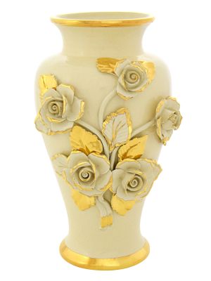 VASO BRIOSO ROSE Vaso Ceramica Creazioni Artistiche Stile Barocco Oro 24k Made in Italy