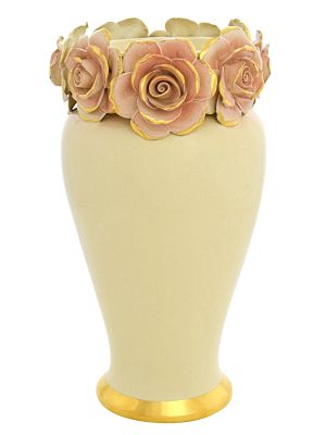 VASO GIOIA ROSE Vaso Ceramica Creazioni Artistiche Stile Barocco Oro 24k Made in Italy