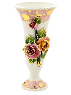 VASO CALICE ROSE Vaso Ceramica Creazioni Artistiche Stile Barocco Oro 24k Made in Italy