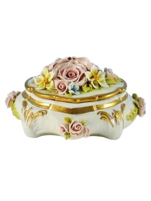 COFANETTO FIORI portagioie porcellana Capodimonte Scrigno Fatto a Mano Made in Italy