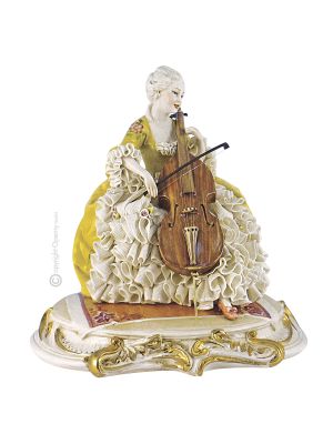 GENTILDONNA CON VIOLONCELLO Statuetta Statua Statuina Porcellana Capodimonte Fatto a Mano Made in Italy