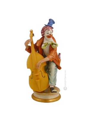 CLOWN CON CONTRABBASSO Statuetta Statua Statuina Porcellana Capodimonte Fatto a Mano Made in Italy