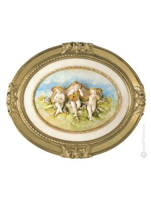 CHERUBINI MUSICISTI Quadro Bassorilievo Porcellana Capodimonte Made in Italy