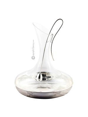 DECANTER CON INFUSORE ARGENTO con Fondo Argentato Caraffa Vino Acqua in Elegante Combinazione di Cristallo e Argento Placcato Martellato a Mano Speciale Placcatura Antiossidazione Made in Italy *1,5l