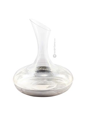 DECANTATORE CON FONDO ARGENTATO Caraffa Vino Acqua in Elegante Combinazione di Cristallo e Argento Placcato Martellato a Mano Speciale Placcatura Antiossidazione Made in Italy *1,5l