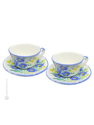 TAZZE FIORACCIO set tazze da tè cappucino con piattino ceramica di Castelli fatta a mano autentica Abruzzo Made in Italy