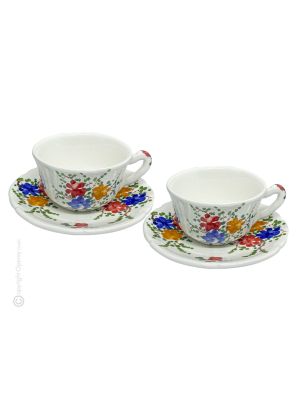 TAZZE ROSESPINE set tazze da tè cappucino con piattino ceramica di Castelli fatta a mano autentica Abruzzo Made in Italy