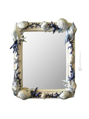 SPECCHIERA MARE E CONCHIGLIE Specchio decorativo ceramica artistica fatto a mano Made in Italy