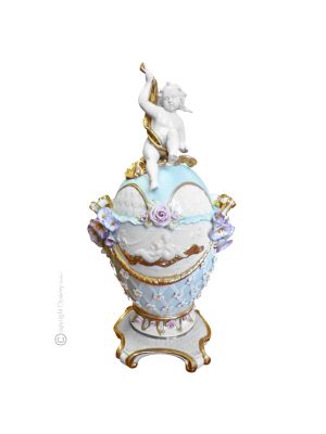 POTICHE CON CHERUBINO Centrotavola porcellana Capodimonte fatto e dipinto a mano autentico Made in Italy