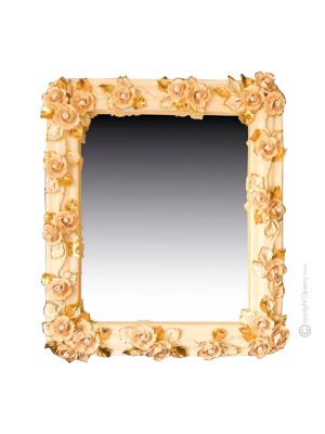 SPECCHIERA CRISTALLI & ROSE Specchio decorativo ceramica artistica stile Barocco dettaglio oro 24k Made in Italy