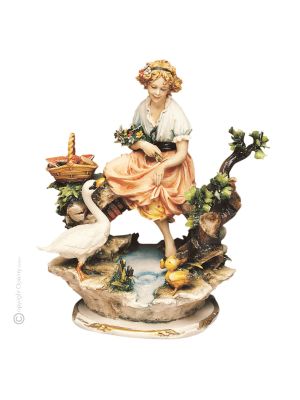 RAGAZZA ALLO STAGNO Statuetta porcellana Capodimonte artigianato Made in Italy