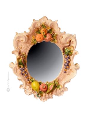 SPECCHIERA FRUTTA Specchio decorativo ceramica artistica stile Barocco dettaglio oro 24k Made in Italy