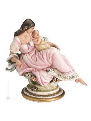 MADRE CON BABY Statuetta statua statuina porcellana Capodimonte fatto a mano made in Italy