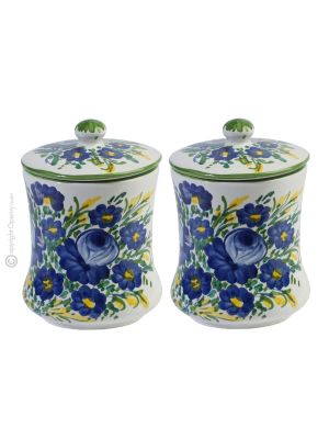 BARATTOLI FIORACCIO set 2 barattoli con coperchio in ceramica di Castelli fatta a mano autentica Abruzzo Made in Italy