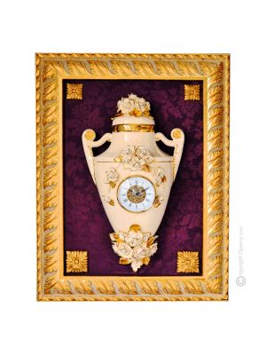 QUADRO CON OROLOGIO decorativo ceramica artistica stile Barocco dettaglio oro 24k Made in Italy