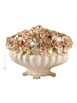 ROSE Decorazione da tavolo centrotavola ceramica artistica stile Barocco dettaglio oro 24k Made in Italy