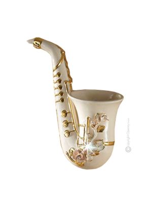 SASSOFONO Decorazione da appendere ceramica artistica stile Barocco dettaglio oro 24k Made in Italy