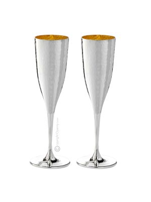 CALICI FLUTE Set 2 Calici Bicchieri Speciale Placcatura Oro Argento Fatto a Mano Made in Italy