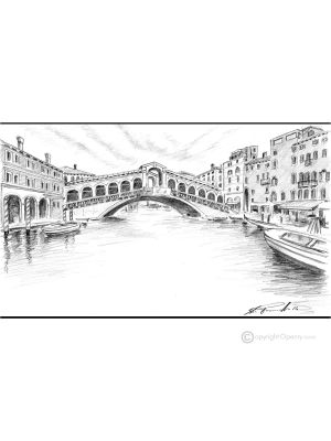 CANAL GRANDE - VENEZIA Disegno con matita su cartoncino moderno Made in Italy 