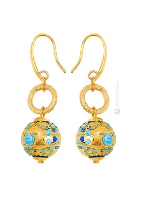 ORECCHINI FIORATO ORO bigiotteria artistica perle in vetro di Murano con oro 18k fatto a mano autentico Made in Italy