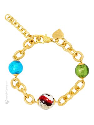 BRACCIALE FUNNY bigiotteria artistica braccialetto perle in vetro di Murano con oro 18k fatto a mano autentico Made in Italy