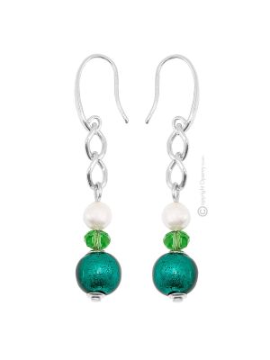 ORECCHINI DENISE bigiotteria artistica perle in vetro di Murano con argento 925 fatti a mano autentico Made in Italy