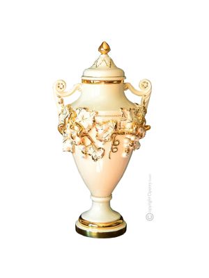 ARMONIOSO VASO Ceramica artistica stile Barocco dettaglio oro 24k Made in Italy
