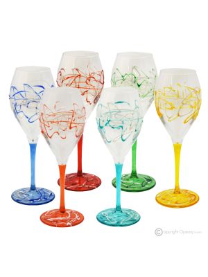 Set 6 bicchieri acqua calici stelo dipinti a mano autentici in vetro di qualità superiore.