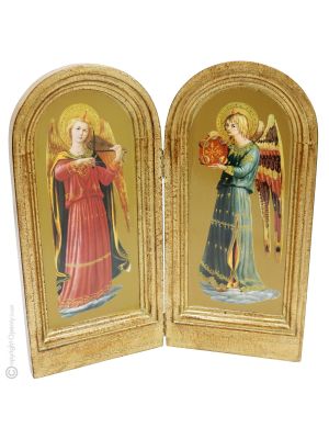 ANGELI MUSICANTI icona religiosa in legno decorata a foglia oro stampa musicanti Beato Angelico