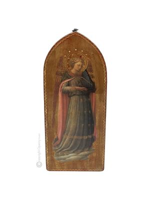 ANGELO MUSICANTE icona religiosa in legno decorata a foglia oro stampa musicante Beato Angelico