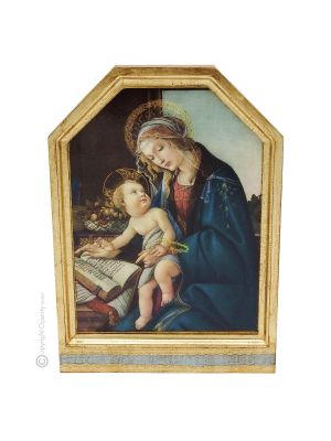 MADONNE icona religiosa in legno decorata a foglia oro stampa Madonna Botticelli