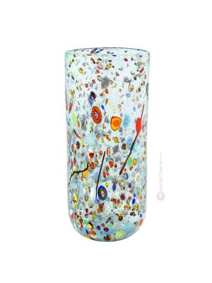 VASO ARLECCHINO autentico vetro soffiato di Murano con Murrine e foglia argento 925 fatto a mano Made Italy