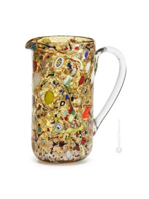 CARAFFA ARLECCHINO Caraffa brocca autentico vetro soffiato di Murano con Murrine e foglia argento 925