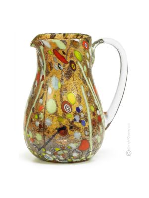 CARAFFA ARLECCHINO Caraffa brocca autentico vetro soffiato di Murano con Murrine e foglia argento 925
