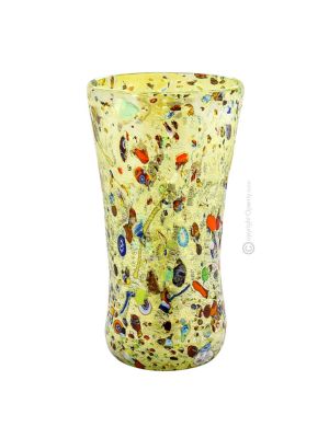 VASO ARLECCHINO autentico vetro soffiato di Murano con Murrine e foglia argento 925 fatto a mano Made Italy