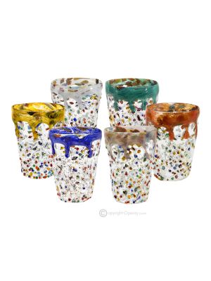 BICCHIERI BIBITA RIALTO Set 6 bicchieri bibita autentico vetro soffiato di Murano con Murrine e foglia argento 925 Made in Italy