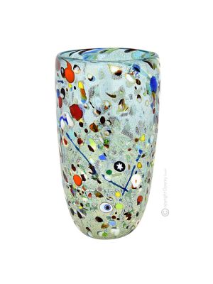 VASO ARLECCHINO autentico vetro soffiato di Murano con Murrine e foglia argento 925 fatto a mano Made Italy