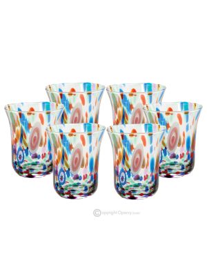 BICCHIERI ACQUA NOTTE Set 6 bicchieri in vetro di Murano con Murrine fatti a mano autentici Venezia Made in Italy