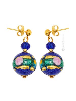 ORECCHINI FIORE bigiotteria artistica perle in vetro di Murano con oro 18k fatto a mano autentico Made in Italy